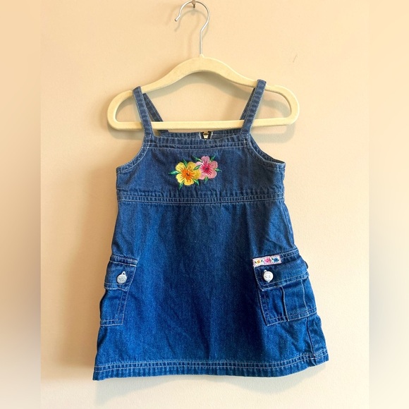 Vintage Faded Glory Romper Dress, Floral Denim, Size 24 mo - Picture 1 of 8